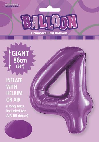 Pretty Purple "4" Numeral Foil Balloon 86cm (34")